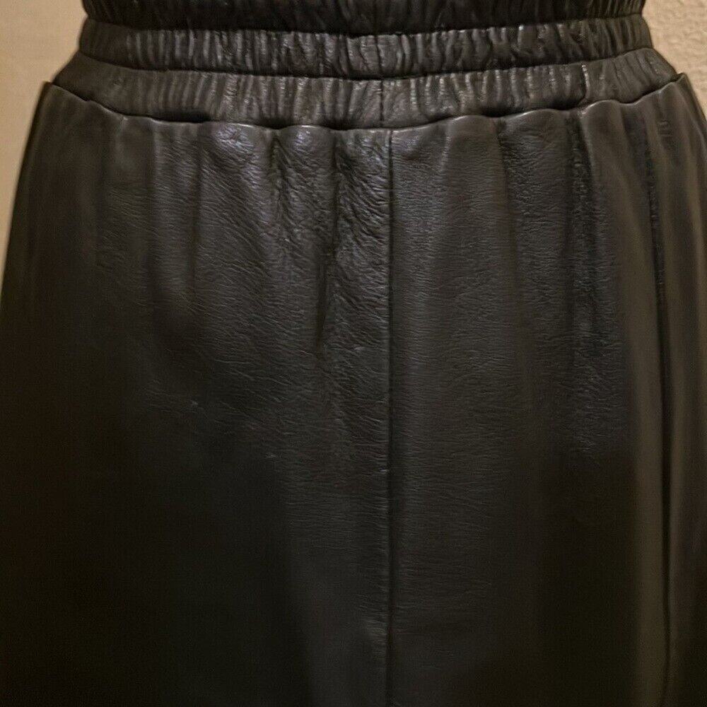 Vintage 1980's Saks Fifth Avenue Black A-Line Midi Leather Skirt Size M - Picture 8 of 14
